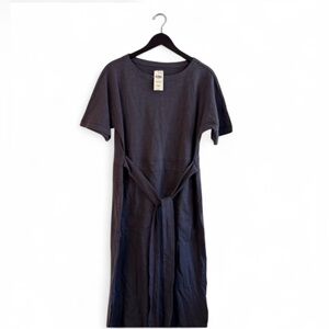 NWT Duluth Trading Co. Short Sleeve Midi T-Shirt Dress Dark Gray Knit Belted | M
